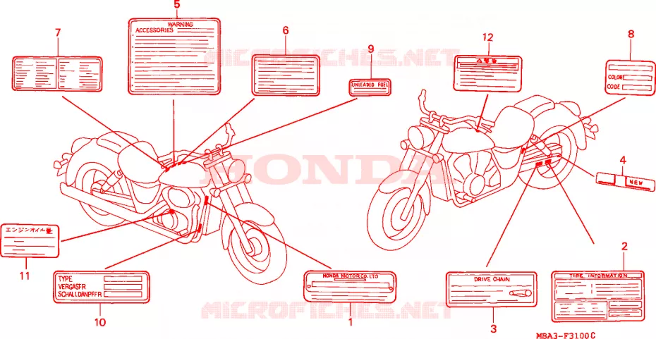 WAARSCHUWINGSLABEL Honda MOTO 750 SHADOW 1998  VT750CW