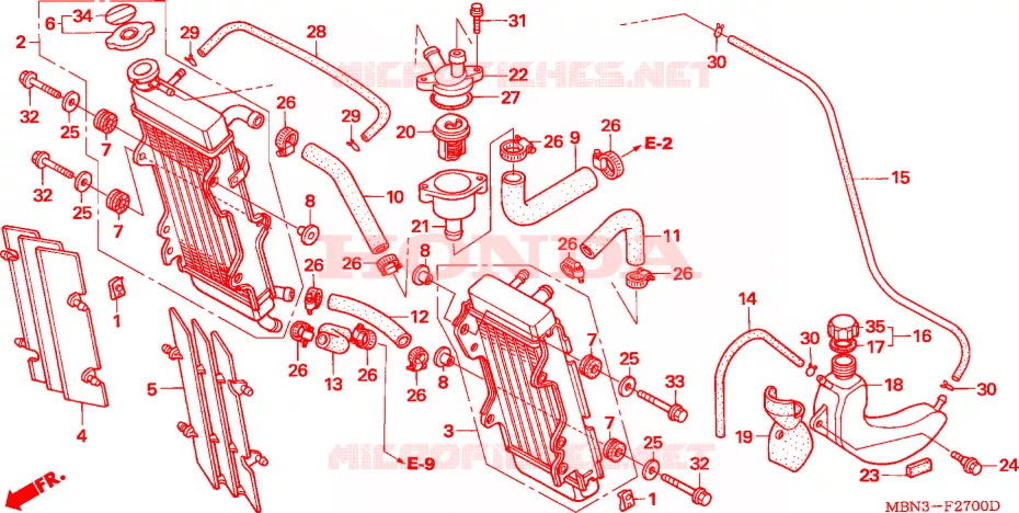 RADIATEUR/THERMOSTAAT Honda MOTO 650 XR 2002  XR650R2