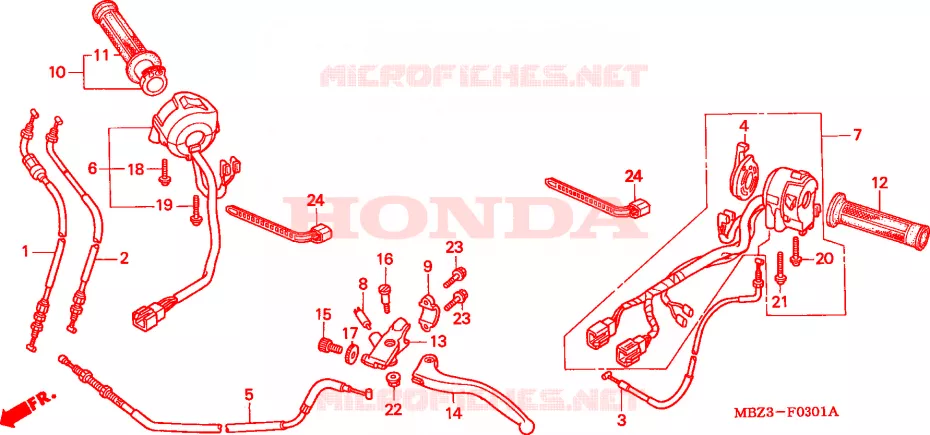 HENDEL HEFBOOM/SCHAKELAAR/ KABEL(2) Honda MOTO 600 HORNET 2002  CB600F21