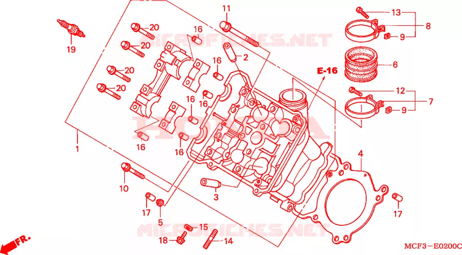 VOOR CILINDER HOOFD Honda MOTO 1000 SP 2005  VTR1000SP5