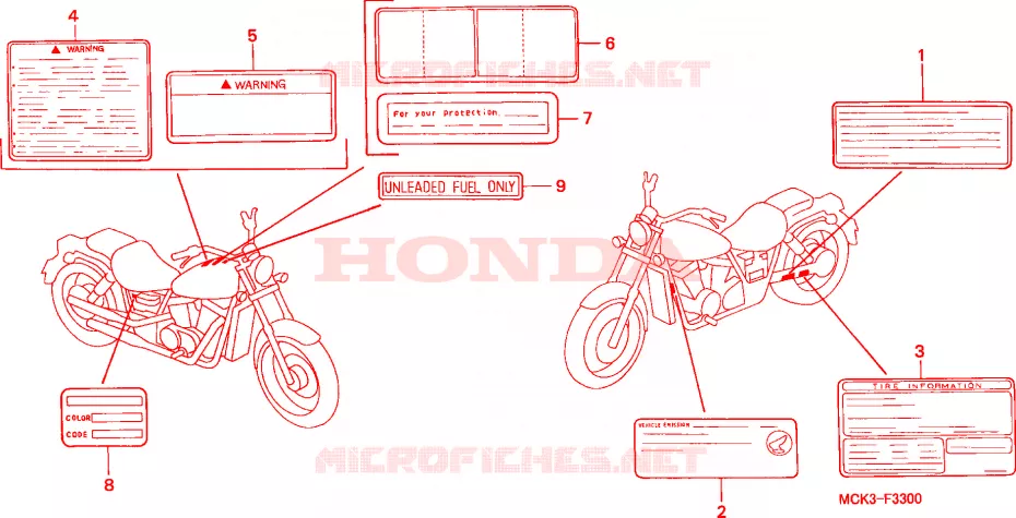 WAARSCHUWINGSLABEL Honda MOTO 1100 SHADOW 2000  VT1100C2Y