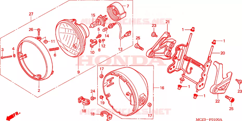 KOPLAMP (E/ED/EK/F/G/H/KO) Honda MOTO 900 HORNET 2003  CB900F3