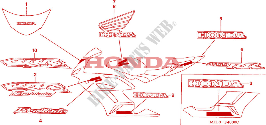 STREEP/MERK(1) voor Honda CBR 1000 RR FIREBLADE 2004