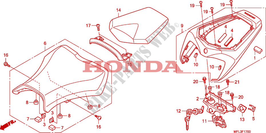 ZITTING voor Honda CBR 1000 RR FIREBLADE TRICOLORE 2010