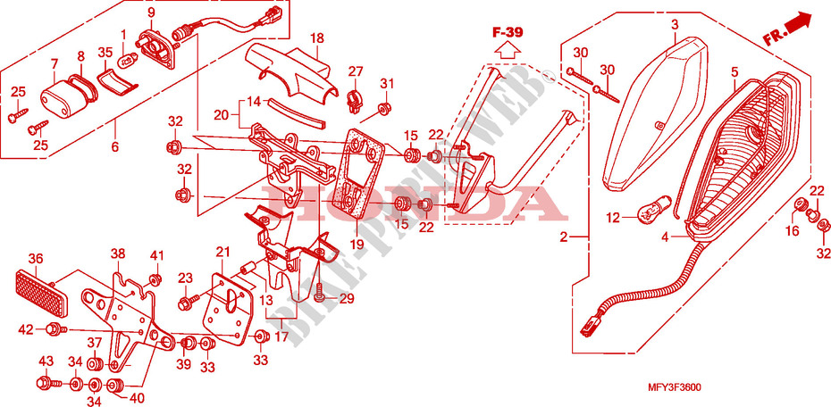 ACHTERLICHT/KENTEKEN LICHT(VT1300CR/CRA) voor Honda VT 1300 STATELINE 2011