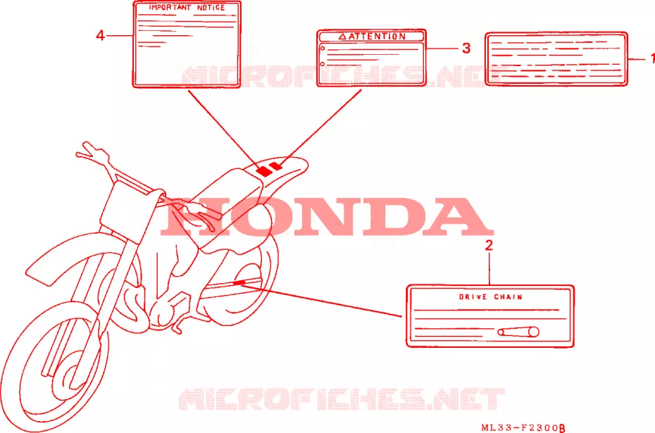 WAARSCHUWINGSLABEL Honda MOTO 500 CR 1995  CR500RS