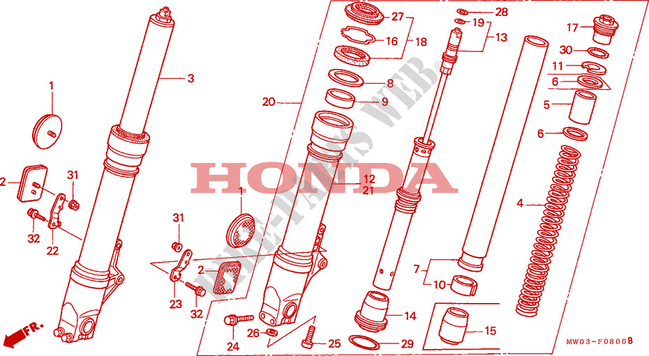 VOOR VORK voor Honda CBR 900 FIREBLADE 50HP 1993