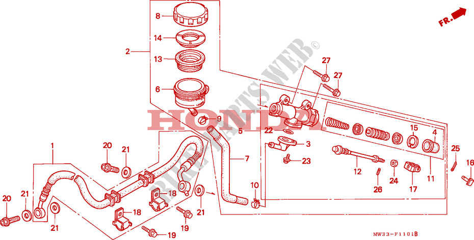 ACHTER REM HOOFD CILINDER(CB750F2) voor Honda SEVEN FIFTY 750 1995