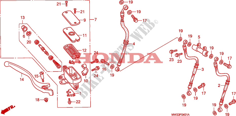 VOORREM HOOFDCILINDER(CB750F2) voor Honda SEVEN FIFTY 750 1995