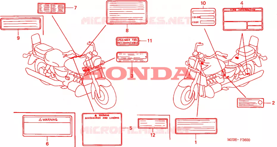 WAARSCHUWINGSLABEL Honda MOTO 1500 GOLD-WING 2001  GL1500CD1