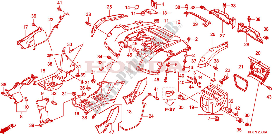 ACHTER STROOMLIJNKAP voor Honda FOURTRAX 500 FOREMAN 4X4 Electric Shift, Power Steering 2011