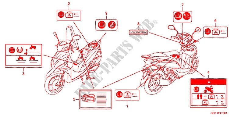 WAARSCHUWINGSLABEL (NSC50WHC/MPDC) voor Honda VISION 50 2012