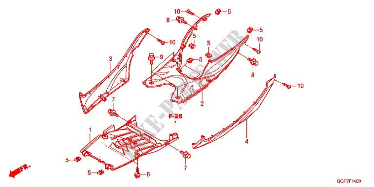 ZIJDE ROK/MIDDEN AFDEKKING (NSC50WHC/MPDC) voor Honda VISION 50 2012