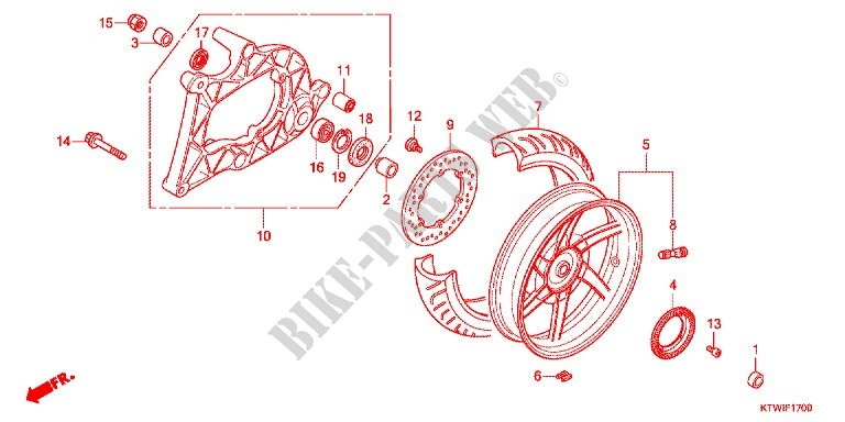 ACHTER WIEL/ZWAAI ARM voor Honda SH 300 ABS 2012