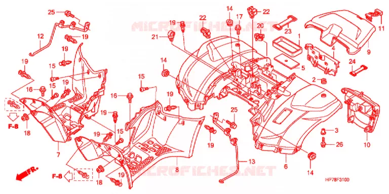 ACHTER STROOMLIJNKAP Honda ATV 420 FOURTRAX 2012  TRX420FPAC