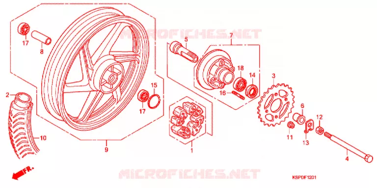 ACHTER WIEL (MOULURE/FREIN A TAMBOUR) Honda MOTO 150 CBF 2010  CBF150MA