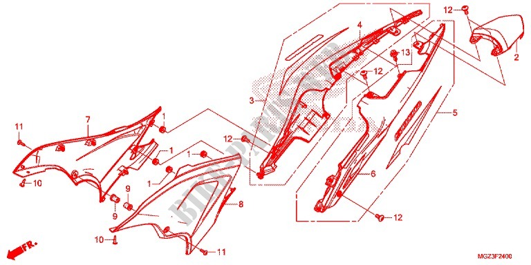 ZIJ AFDEKKING/ACHTER KAP voor Honda CBR 500 R ABS 2014