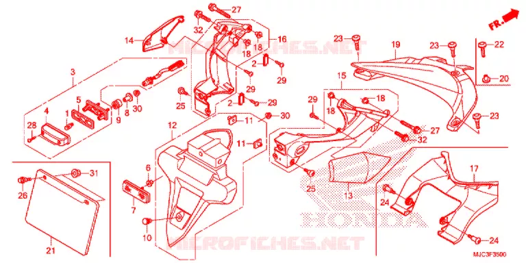 ACHTERSPATBORD / KENTEKEN VERLICHTING Honda MOTO 600 CBR 2013  CBR600RAD