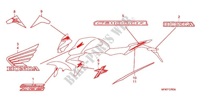 EMBLEEM/STREEP (1) voor Honda CB 1000 R 2010