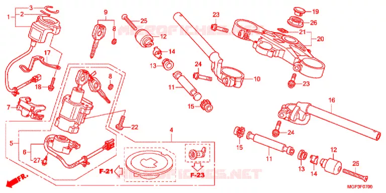 HENDEL PIJP/BOVENSTE BRUG/ STURING STANG (CBR1000RRC/D/RAC/D) Honda MOTO 1000 CBR 2012  CBR1000RAC