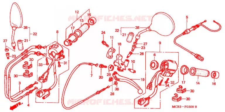 SCHAKELAAR/KABEL/HENDEL HEFBOOM(2) Honda MOTO 750 VT 2002  VT750DC2