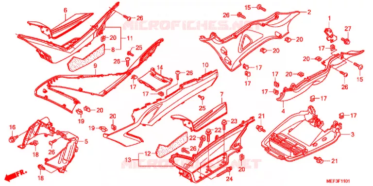 ZIJDE ROK/MIDDEN AFDEKKING (FJS400D9/FJS400A) Honda SCOOTER 400 SILVERWING 2012  FJS400A9