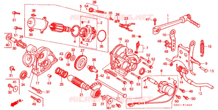 HOOFD STANDAARD/REMPEDAAL/STARTMOTOR Honda SCOOTER 50 TACT 1993  SZ50P_III