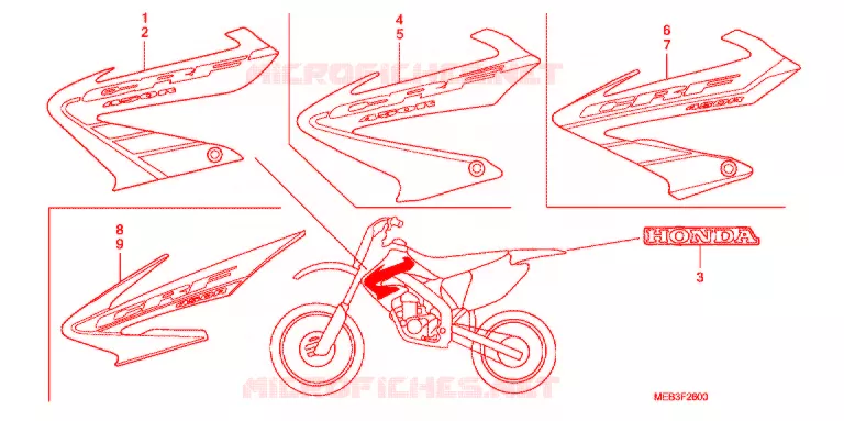 EMBLEEM/STREEP (CRF450R2,3,4,5) Honda MOTO 450 CRF 2005  CRF450R5