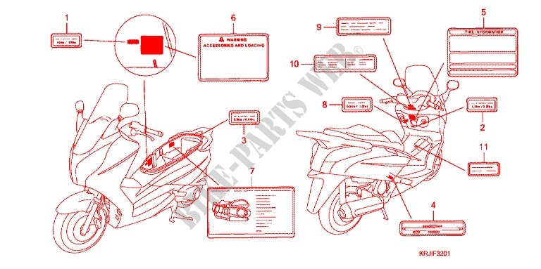 WAARSCHUWINGSLABEL (FES1257/A7) (FES1507/A7) voor Honda S WING 125 FES 2007