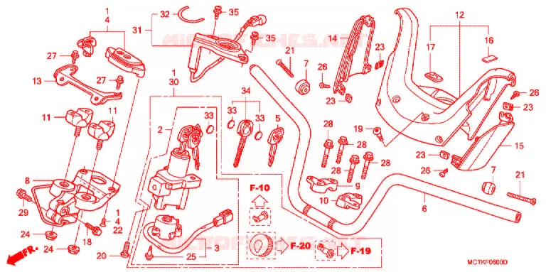 STUUR -  HENDEL AFDEKKING (FJS400A/D/FJS600A/D5-8) Honda SCOOTER 400 SILVERWING 2005  FJS400A5