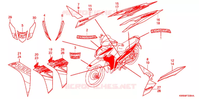 EMBLEEM/STREEP (AFP110MCSE/AFP110MCRE) Honda MOTO 110 WAVE 2015  AFP110MCRE