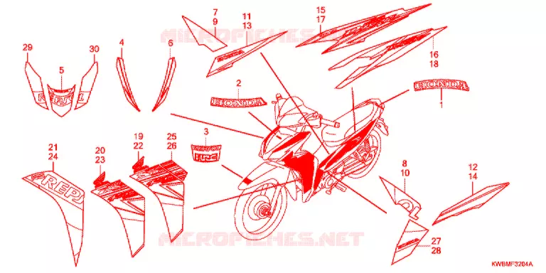 EMBLEEM/STREEP (AFP110MCSE/AFP110MCRE) Honda MOTO 110 WAVE 2013  AFP110MCSE