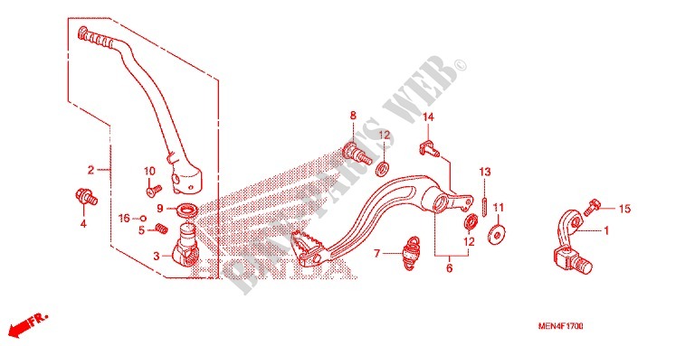 PEDAAL/KICKSTARTER ARM voor Honda CRF 450 R 2009