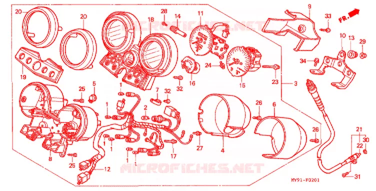 COMBINATIEMETER (F2R/F2S/F2T/F2V) (F3T/F3V) Honda MOTO 400 CB 1994  CB400F2R