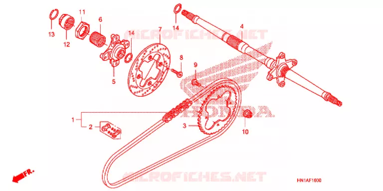 ACHTER WIEL AS/ AANDRIJFKETTING Honda ATV 400 FOURTRAX 2014  TRX400XE