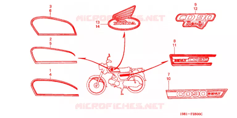 EMBLEEM/STREEP (A/H/N/P) Honda MOTO 90 CD 1989  CD90H