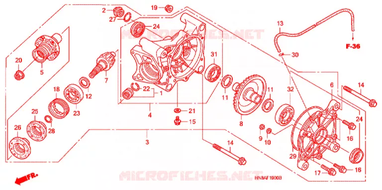 LAATSTE VERSNELLING/ ACHTER AS SPIL Honda ATV 680 FOURTRAX 2009  TRX680FGA9
