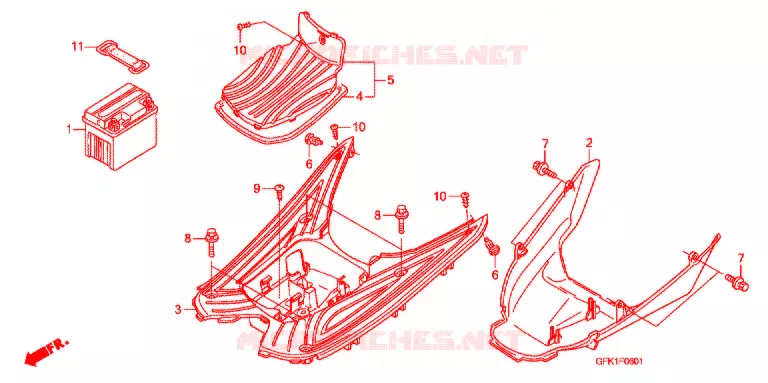 ZIJDE ROK/MIDDEN AFDEKKING (NSC50SH8/9/B/E) Honda SCOOTER 50 DIO 2011  NSC50SHB