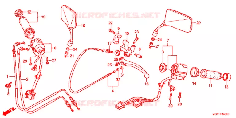 HENDEL HEFBOOM/SCHAKELAAR/KABEL/SPIEGEL Honda MOTO 400 VT 2012  VT400SB