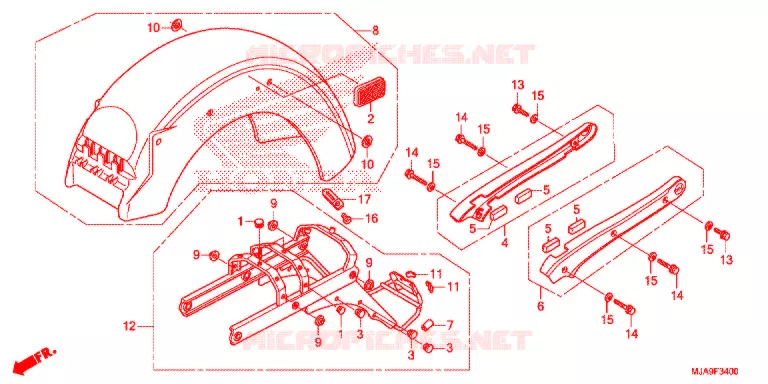 ACHTERSPATBORD  (VT750C/CS) Honda MOTO 750 SHADOW 2015  VT750CF