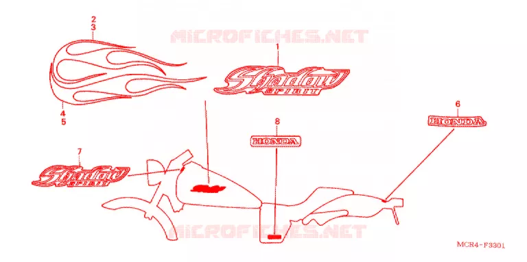 EMBLEEM/STREEP (VT750DCA/VT750DCB) Honda MOTO 750 SHADOW 2003  VT750DCA3