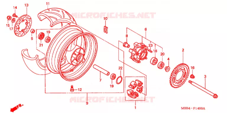 ACHTER WIEL Honda MOTO 1000 VTR 2002  VTR1000F2