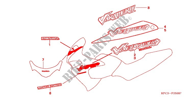 EMBLEEM/STREEP (XL125V1/2/3/4/5/6) voor Honda 125 VARADERO série limité 2004