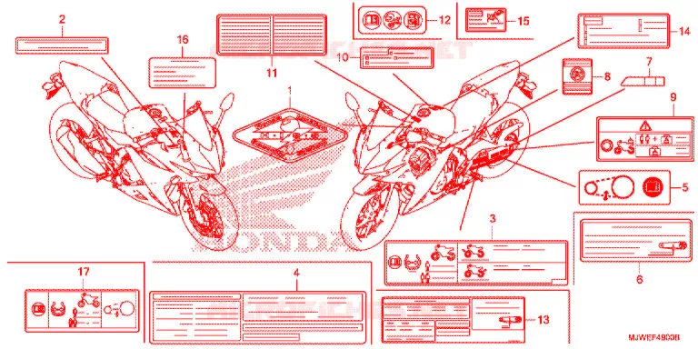 WAARSCHUWINGSLABEL(1) Honda MOTO 500 CBR 2016  CBR500RAG