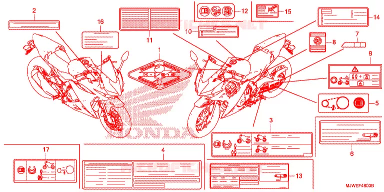 WAARSCHUWINGSLABEL(1) Honda MOTO 500 CBR 2016  CBR500RAG