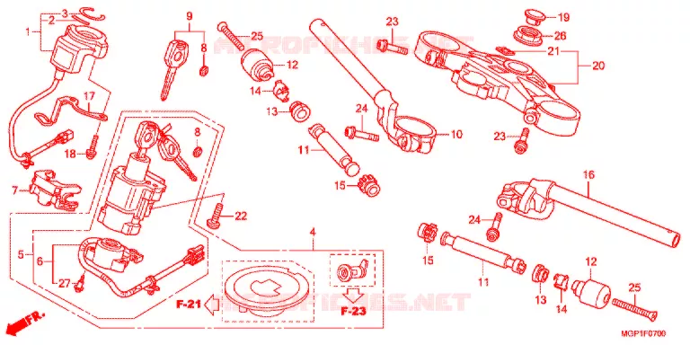 HENDEL PIJP/BOVENSTE BRUG/ STURING STANG (CBR1000RRC/D/RAC/D) Honda MOTO 1000 CBR 2012  CBR1000RRC