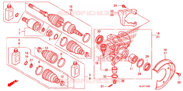 VOOR KNOKKEL/VOOR AANDRIJFAS Honda ATV 700 BIG-RED 2009  MUV7009