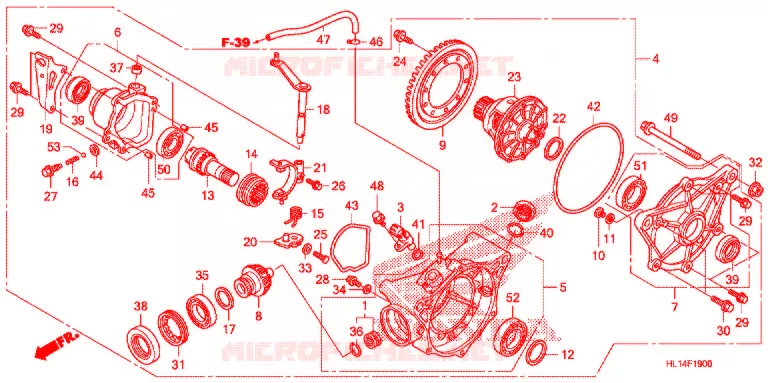 LAATSTE VERSNELLING/ ACHTER AS SPIL Honda ATV 700 BIG-RED 2010  MUV700A