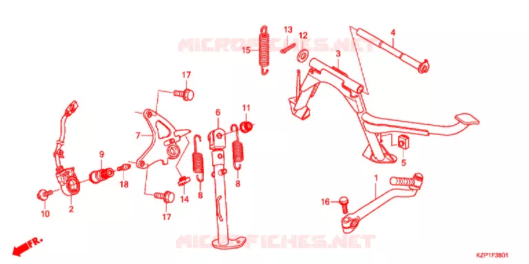 HOOFD STANDAARD/REMPEDAAL (MW1101WHG/2WHG) Honda SCOOTER 110 BENLY 2016  MW1101WHG