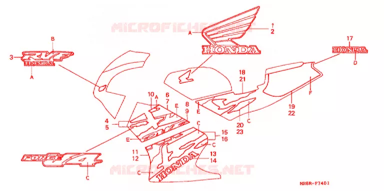 EMBLEEM/STREEP (RVF400RT) Honda MOTO 400 RVF 1997  RVF400RT
